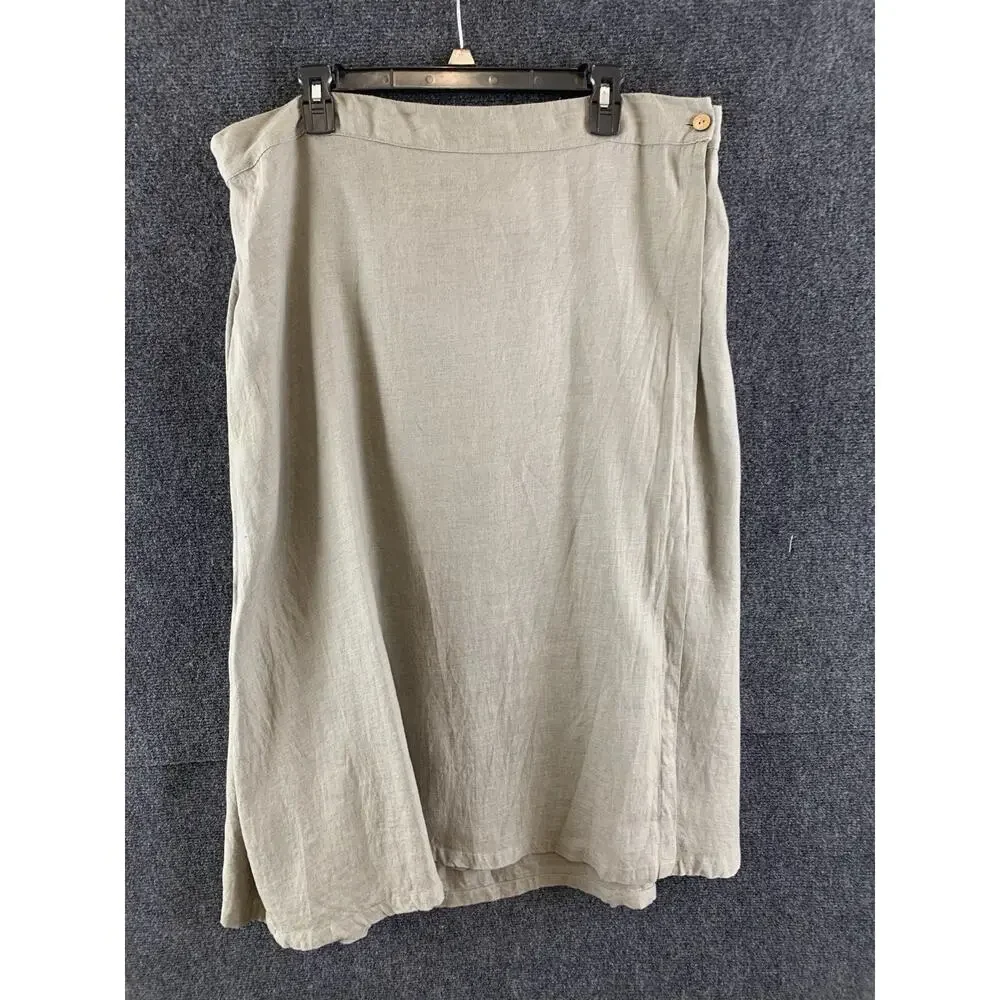 Reistor 100% Hemp Wrap Midi Skirt Sage Green Boho Women's Size 2XL Eco-Friendly